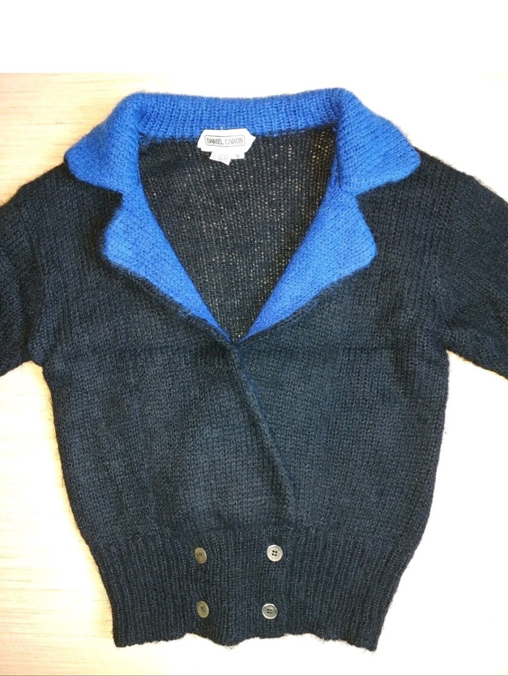 Daniel Caron Mohair Blue Black Cardigan Jacket Sweater Buttons Women's Vintage S